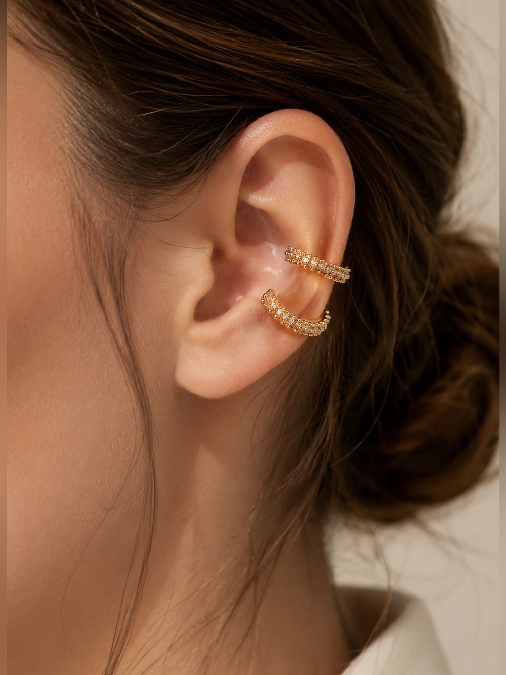 Gold Textured Ear Cuffs No Piercing Minimalist | Cartilage Jewelry NWT Set of 2